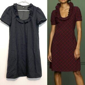 J. CREW Phoebe Ruffle Dress Solid Dark Gray Charcoal WOOL Blend Short Sleeve 2